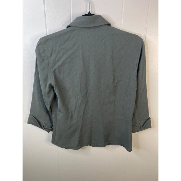 Renfrew Ladies XS Grey Button-Up Shirt 3/4 Sleeves Made In USA Triacetate/Polyes - Picture 2 of 4
